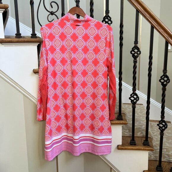 NWT Cabana Life Women’s UPF 50+ Long Sleeve Dress – Coral & White – Size XL - Picture 2 of 7